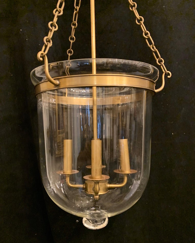 Wonderful Large Vaughan Designs Regency Bronze Glass Bell Jar Lantern Fixture For Sale 2