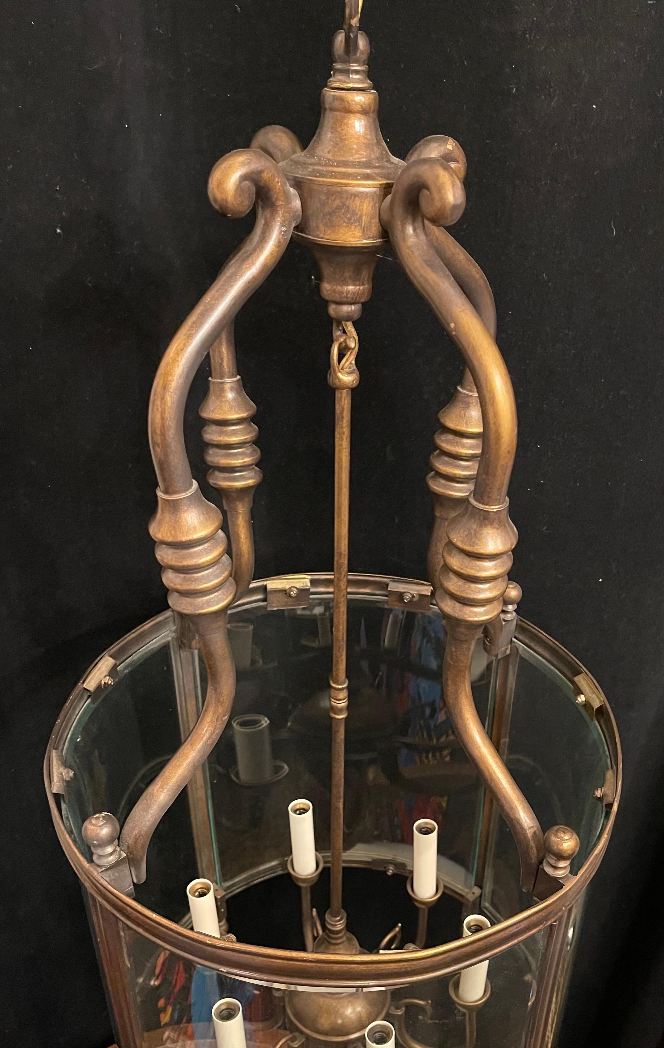 Wonderful Large Vaughan Gilt Bronze 6-Light Regency Curved Beveled Glass Lantern For Sale 3