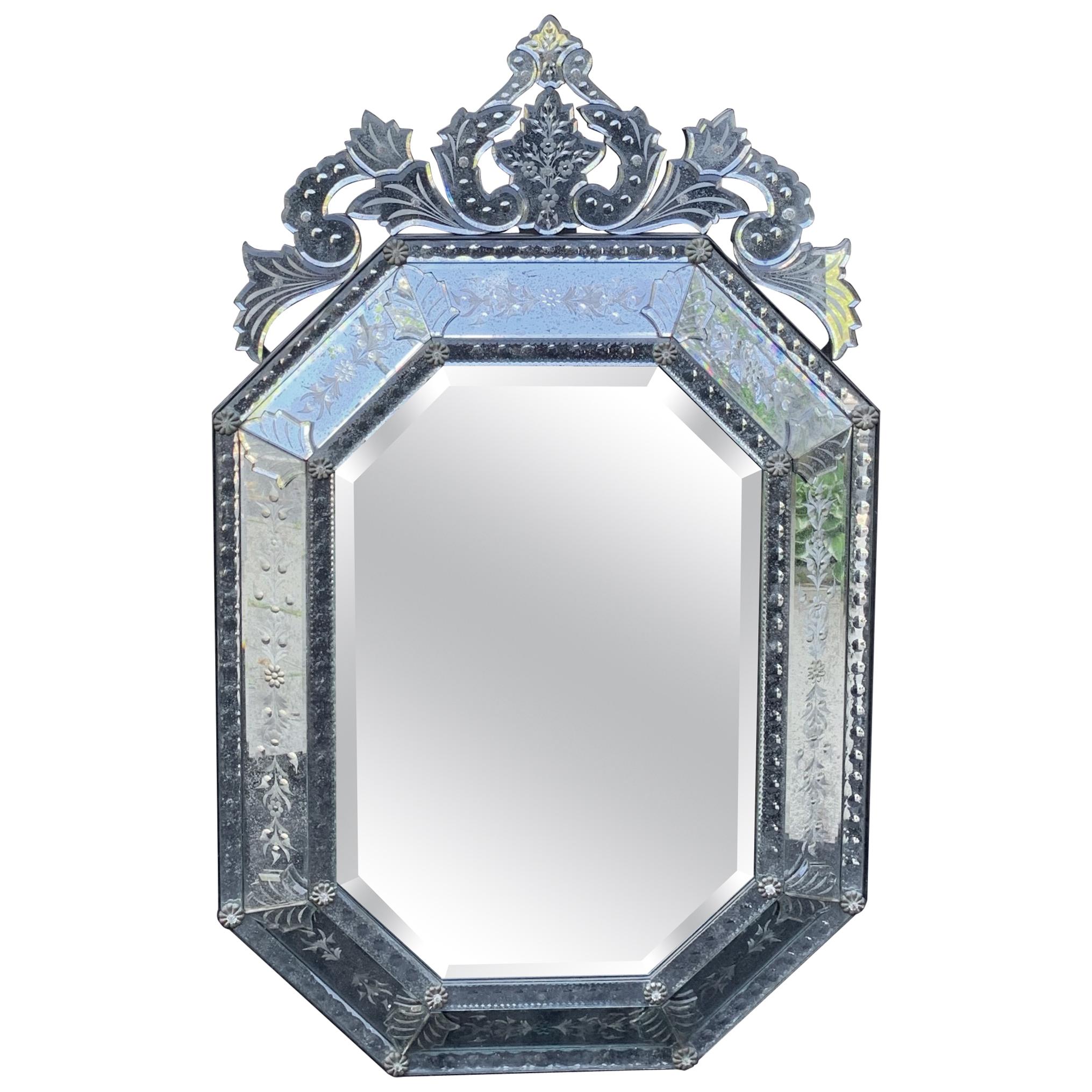 Very Fine Antique EtchedGlass Mirror in Medium Size at 1stDibs