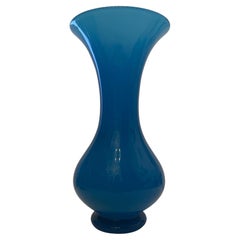 Wonderful Large Vintage Blue Opaline Art Glass Hourglass Vase Urn