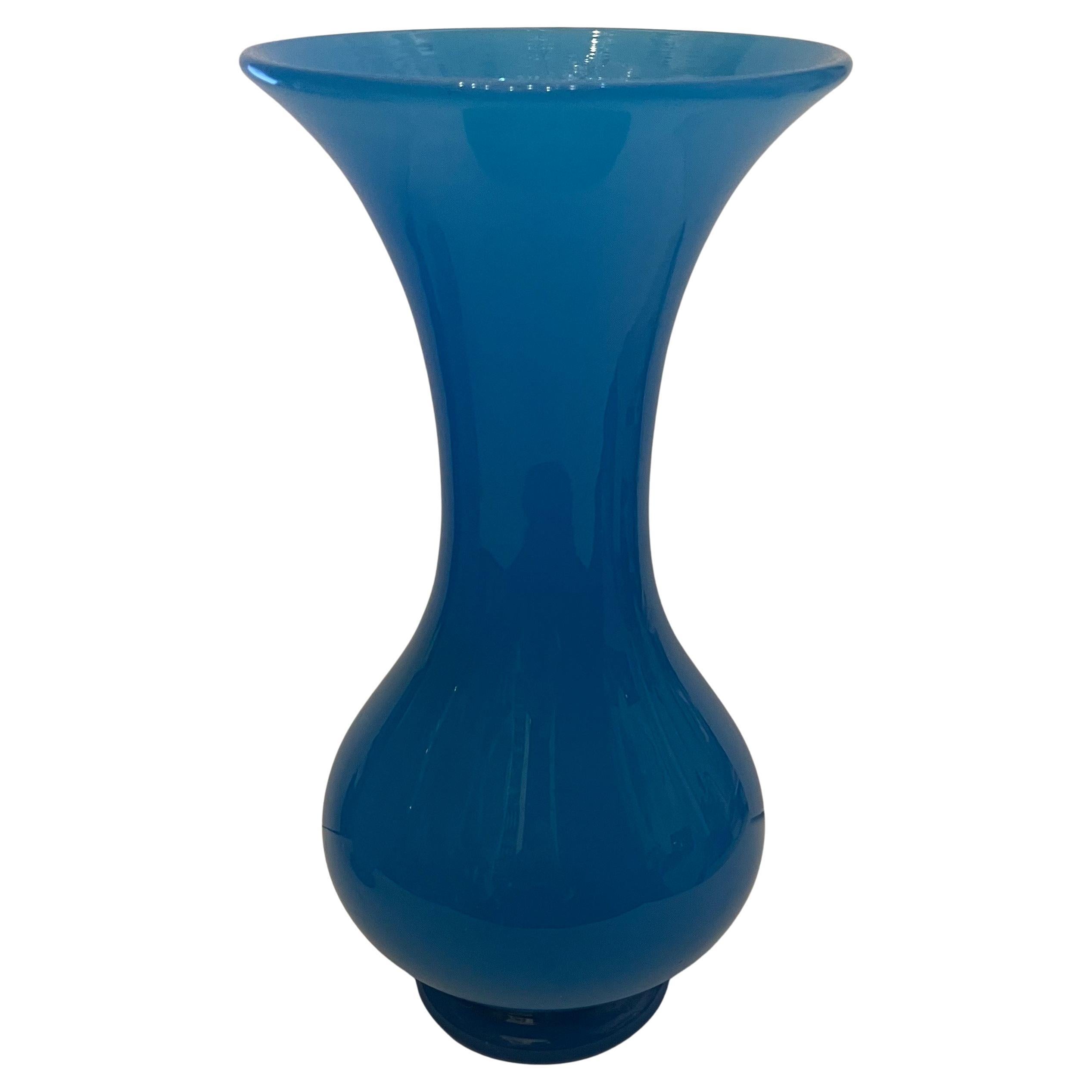 Wonderful Large Vintage Blue Opaline Art Glass Hourglass Vase Urn