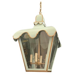 Wonderful Large Vintage Chinoiserie Tole Turquoise Bamboo Pagoda Lantern Fixture
