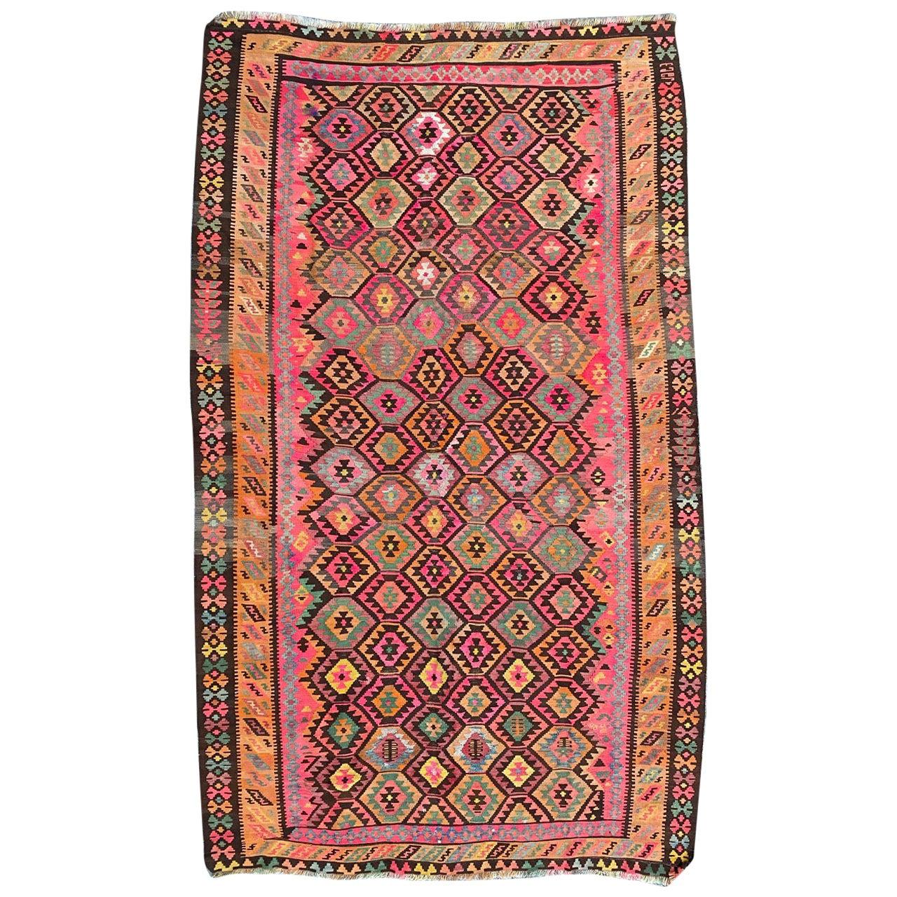 Bobyrug’s Wonderful Large Vintage Turkish Kilim For Sale