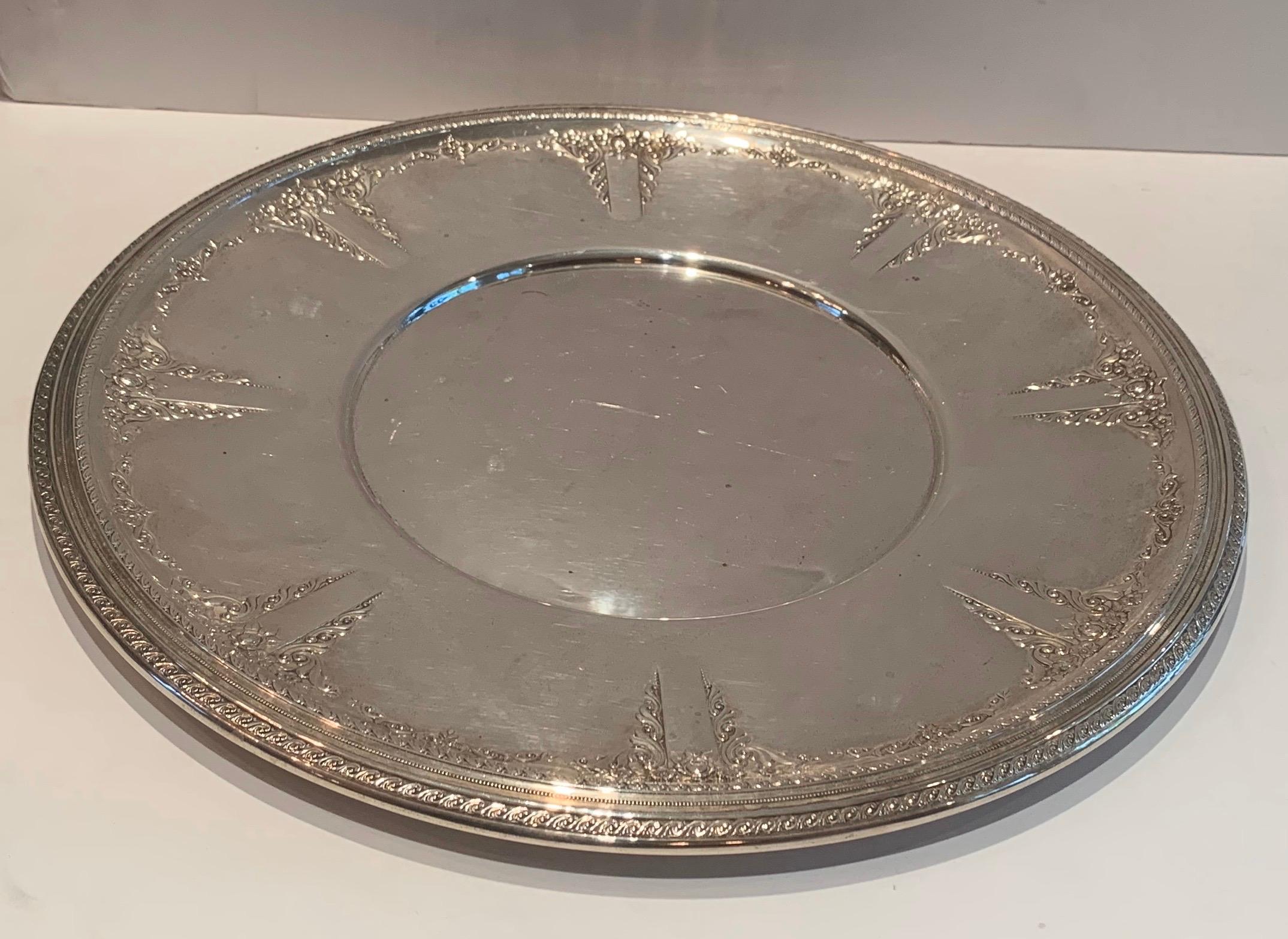 Neoclassical Wonderful Large Wallace Sterling Silver Round Platter Tray in the Mozart Pattern