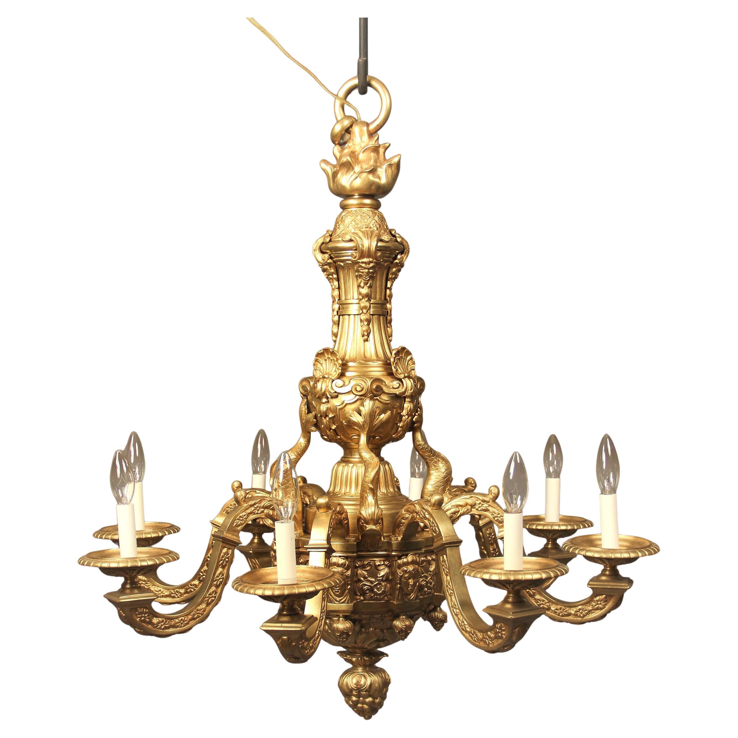 Wonderful Late 19th Century Gilt Bronze Eight Light Chandelier