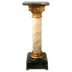 Wonderful Late 19th Century Gilt Bronze Mounted Green and White Marble Pedestal