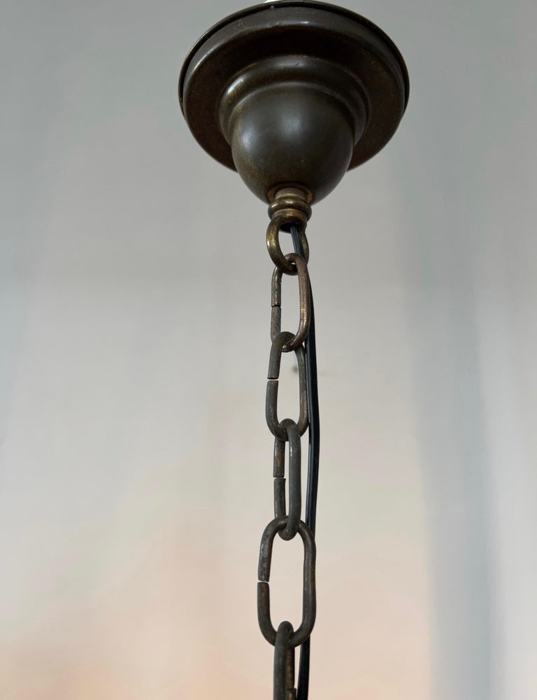 European Wonderful Late Victorian Bronze and Stain Leaded Glass Pendant Light / Lantern For Sale