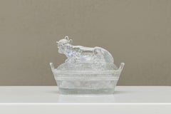 Wonderful Lidded Box with Cow in Glass Mid 20th Century