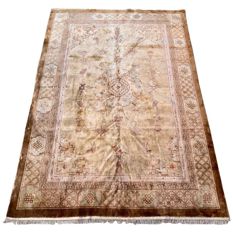 Bobyrug’s Wonderful Light Chinese Silk Rug For Sale