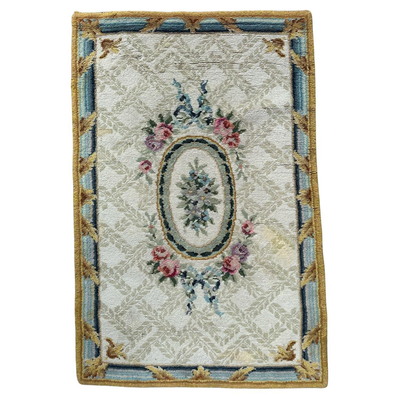 Wonderful Little Antique French Savonnerie Rug For Sale