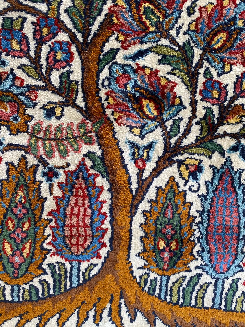 Wunderschöner kleiner indischer Vintage-Teppich aus feiner Seide im Zustand „Gut“ im Angebot in Saint Ouen, FR