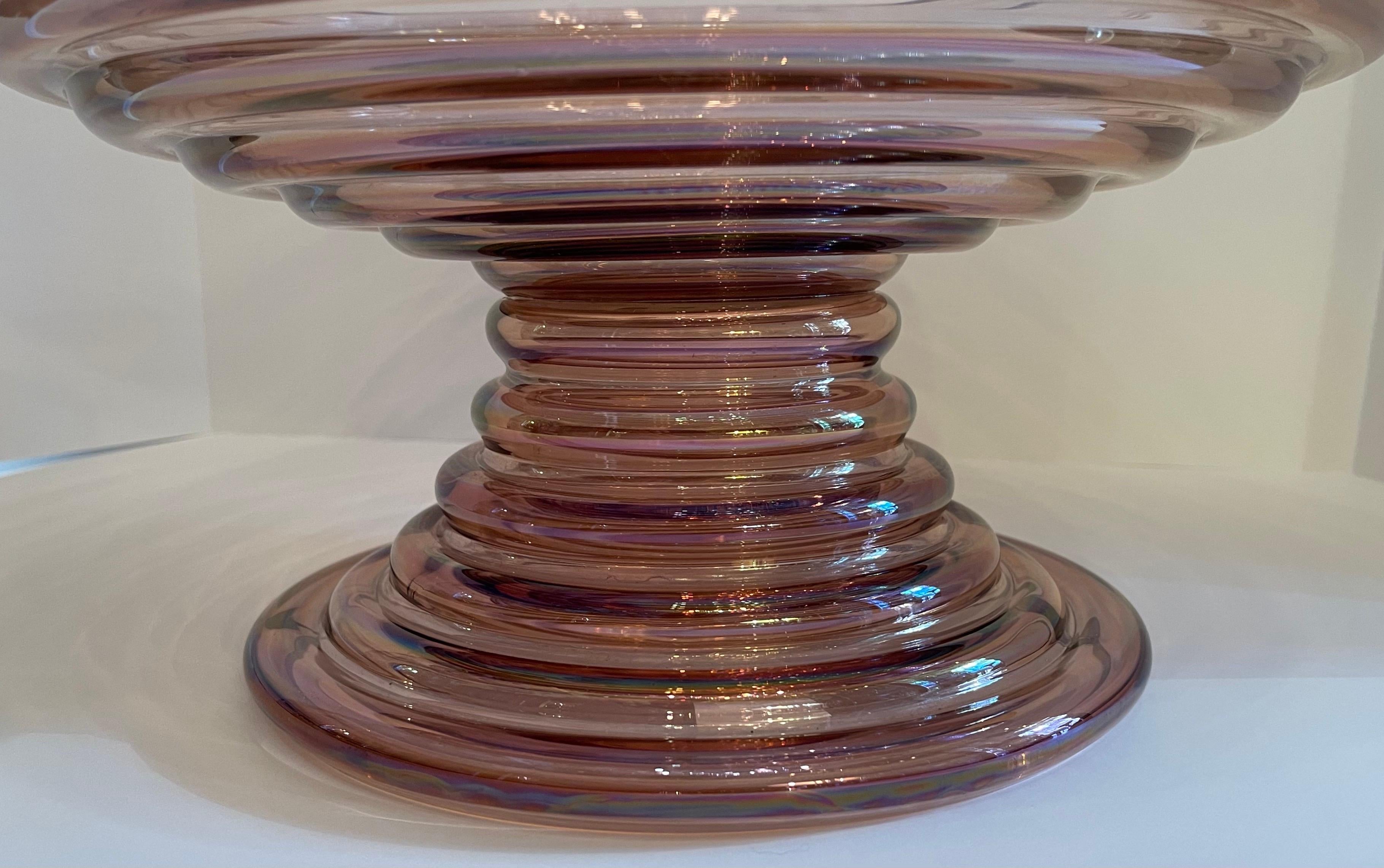 Modern Wonderful Lorin Marsh Beehive Bowl Pink Iridescent Murano Glass Centerpiece Bowl