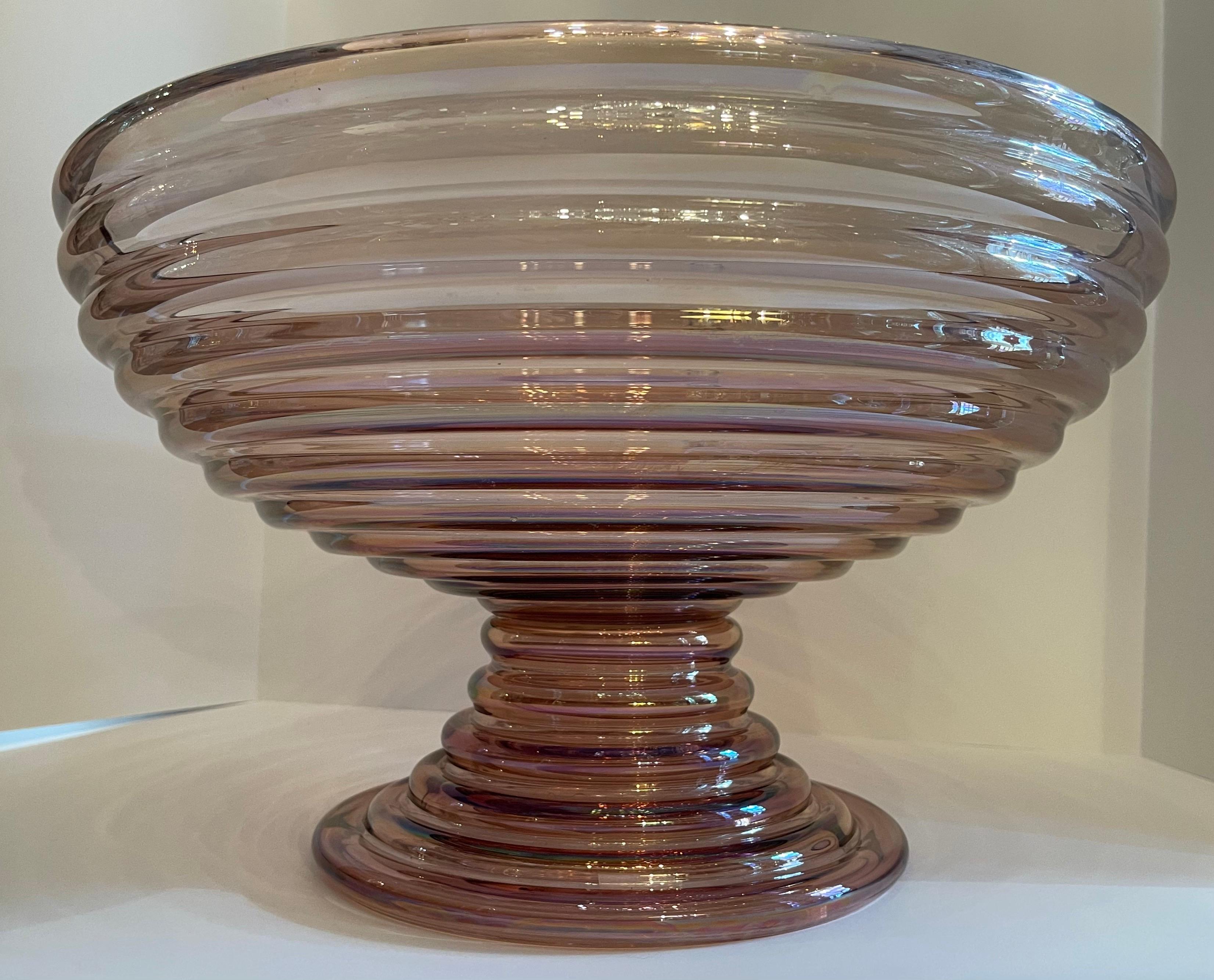 Italian Wonderful Lorin Marsh Beehive Bowl Pink Iridescent Murano Glass Centerpiece Bowl