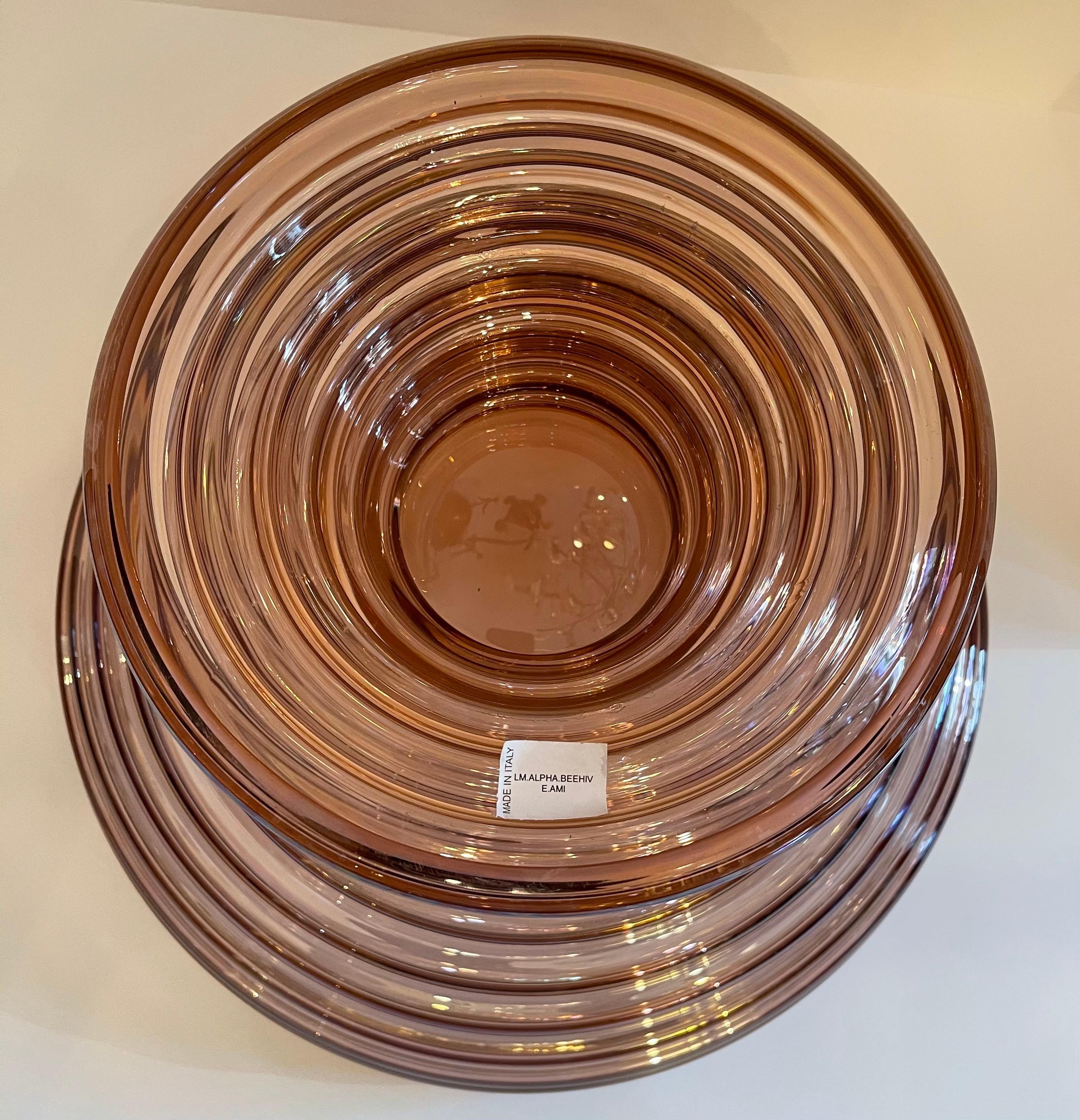 Art Glass Wonderful Lorin Marsh Beehive Bowl Pink Iridescent Murano Glass Centerpiece Bowl