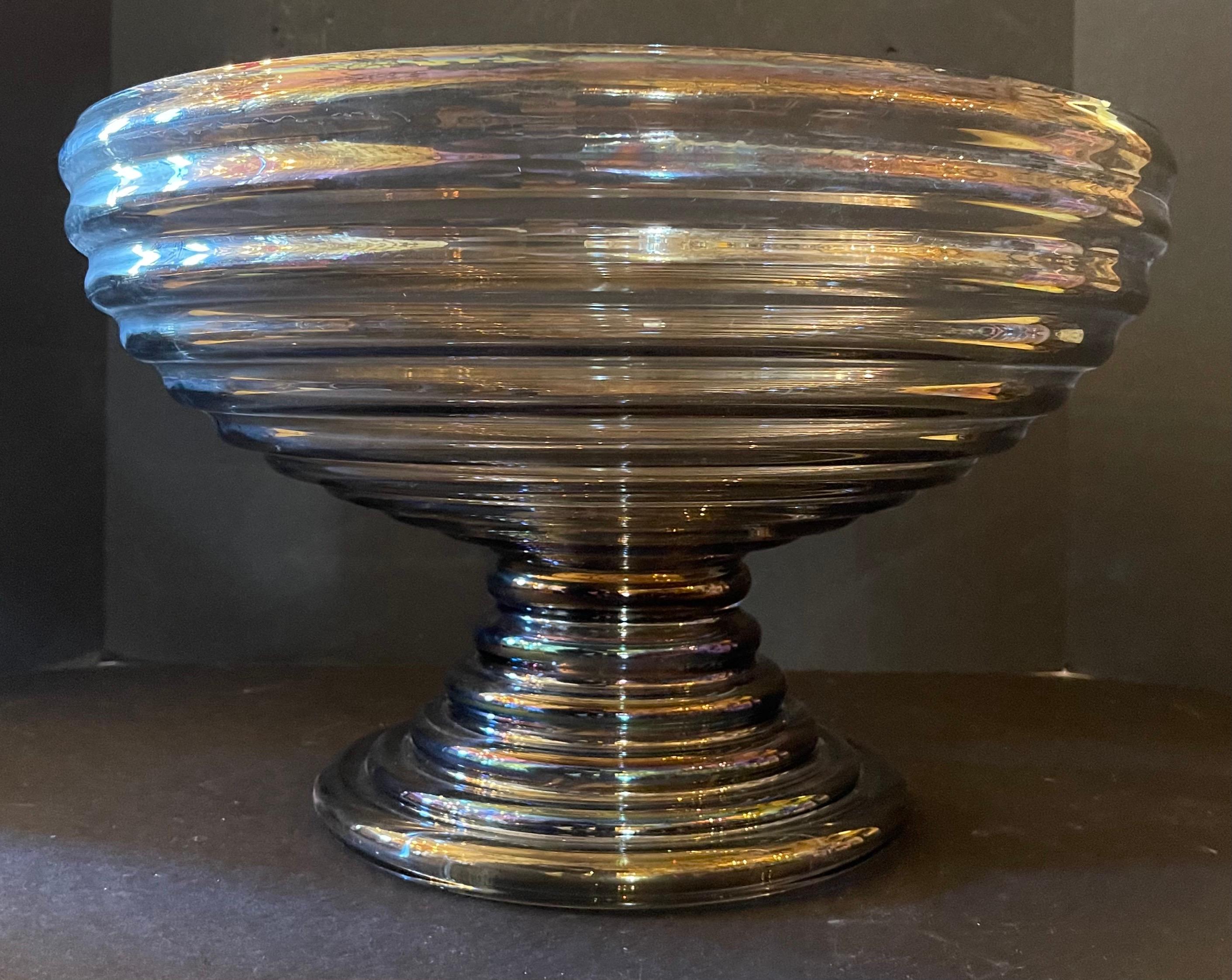 Italian Wonderful Lorin Marsh Beehive Bowl Smoke Grey Murano Art Glass Centerpiece Bowl For Sale