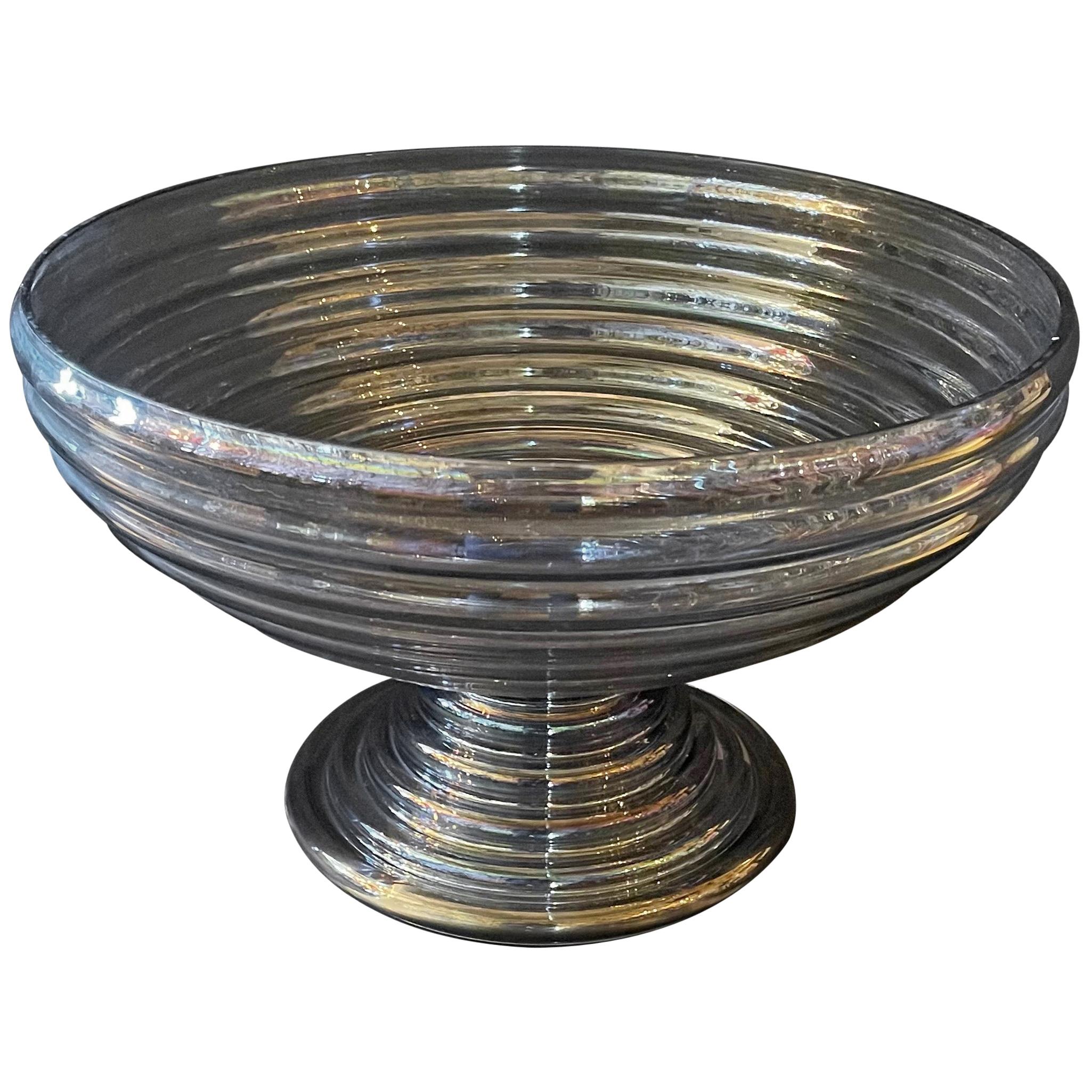 Wonderful Lorin Marsh Beehive Bowl Smoke Grey Murano Art Glass Centerpiece Bowl For Sale