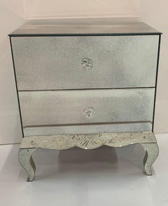 Wonderful Lorin Marsh Etched Two-Drawer Mirrored Chest with Flower Rosette Pulls