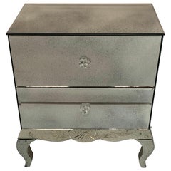 Wonderful Lorin Marsh Etched Two-Drawer Mirrored Chest with Flower Rosette Pulls