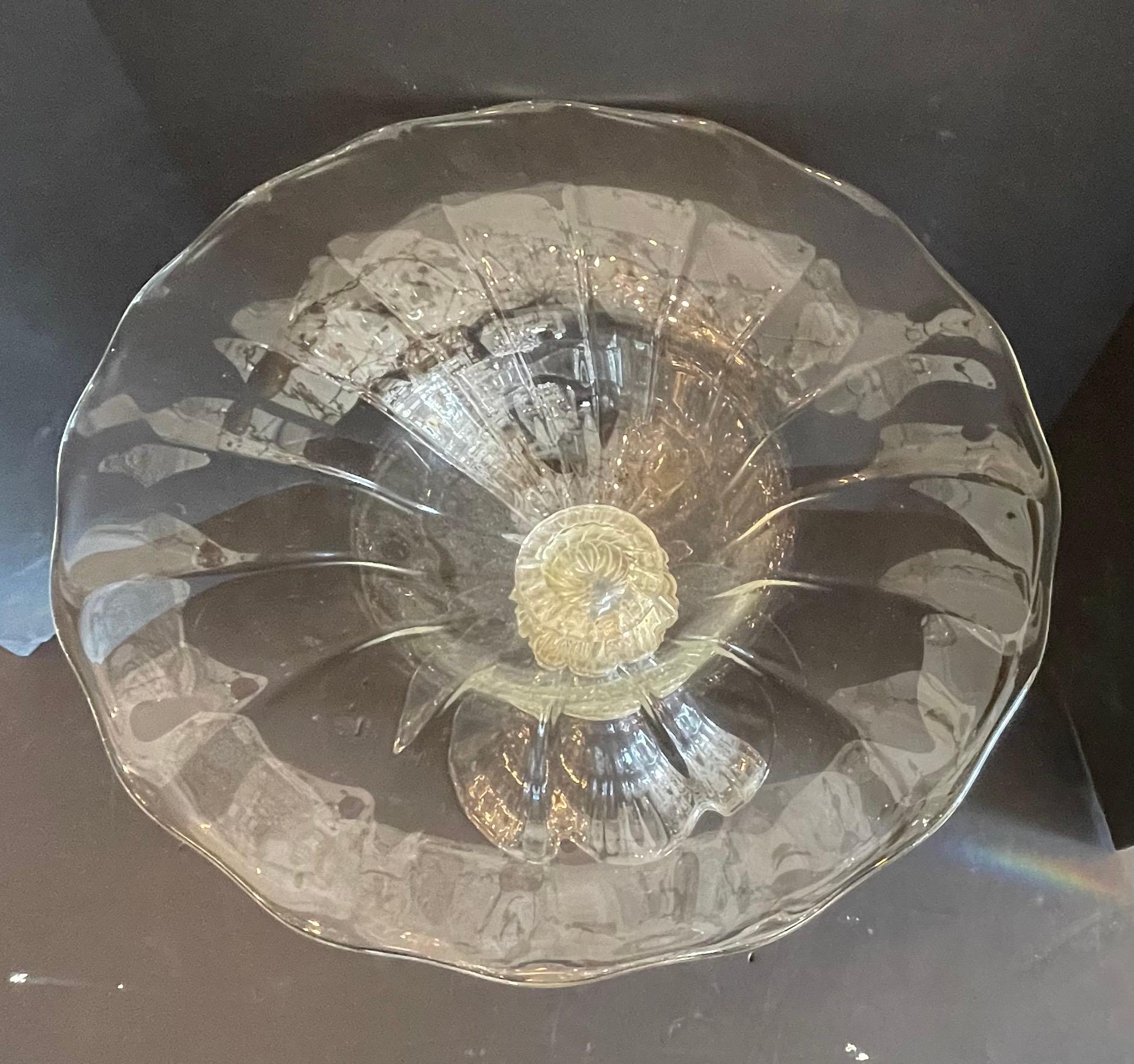 Italian Wonderful Lorin Marsh Murano Seguso Gold Swirl Flecked Glass Centerpiece Bowl