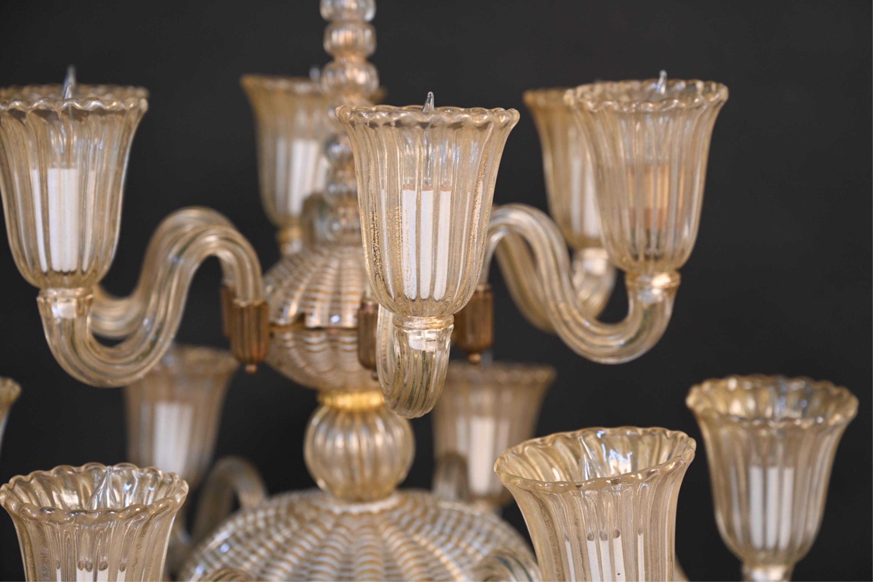 Wonderful Lorin Marsh Murano Italian Art Glass Seguso clear & gold chandelier 
12-light chandelier, rewired and ready to install 

Current dimensions: Height 39