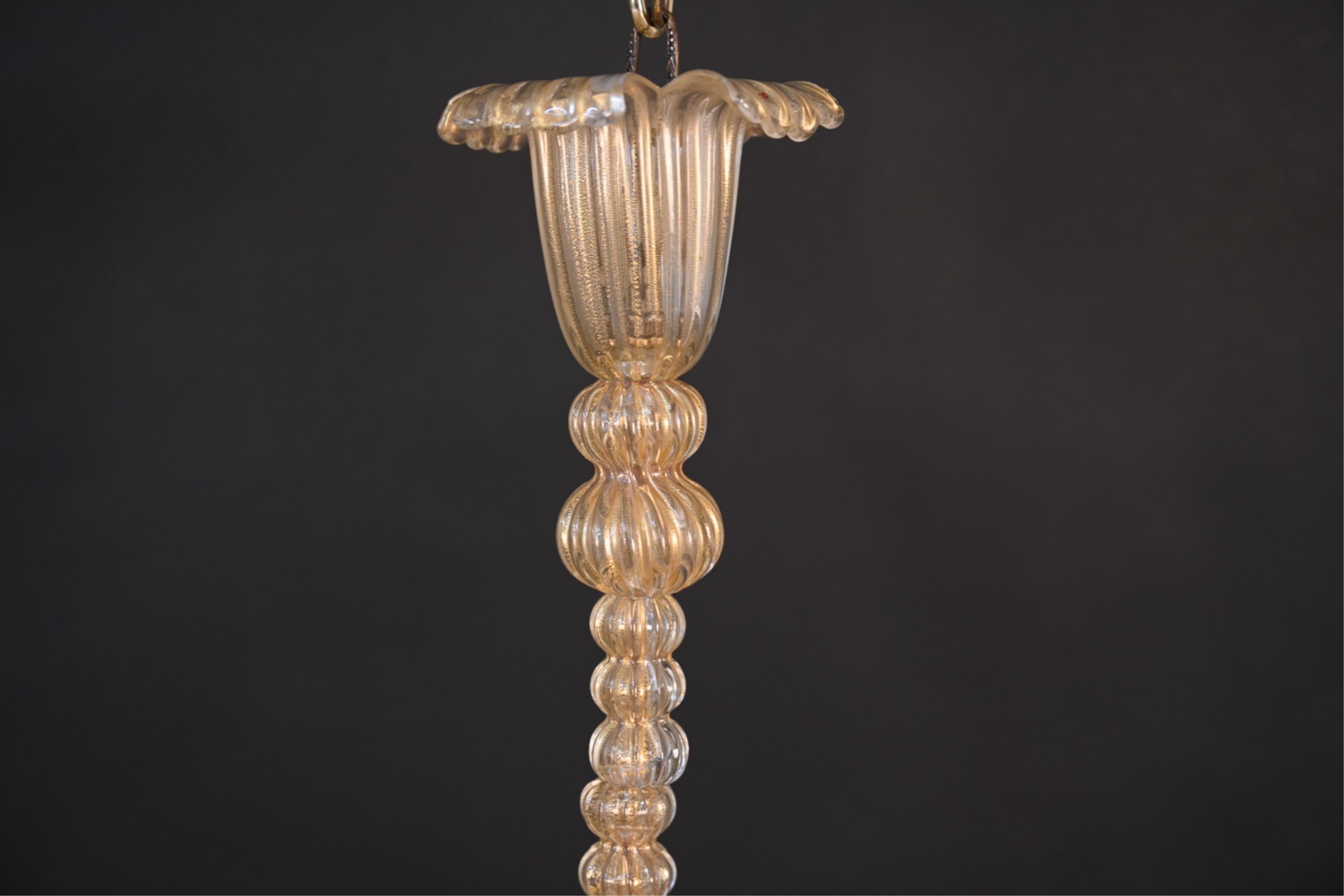 Mid-Century Modern Wonderful Lorin Marsh Murano Italian Art Glass Seguso Clear Gold Chandelier 