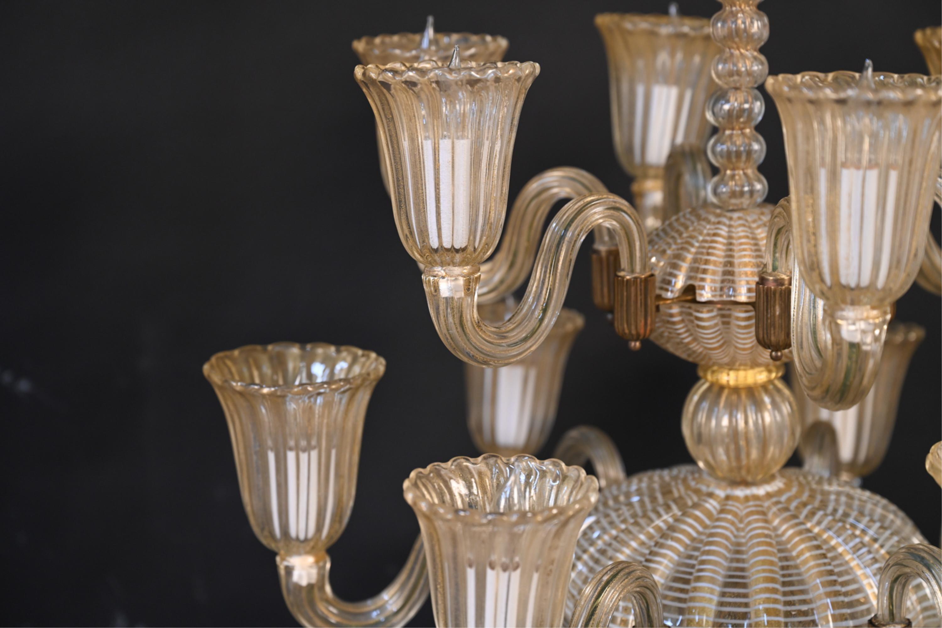 Wonderful Lorin Marsh Murano Italian Art Glass Seguso Clear Gold Chandelier  In Good Condition In Roslyn, NY