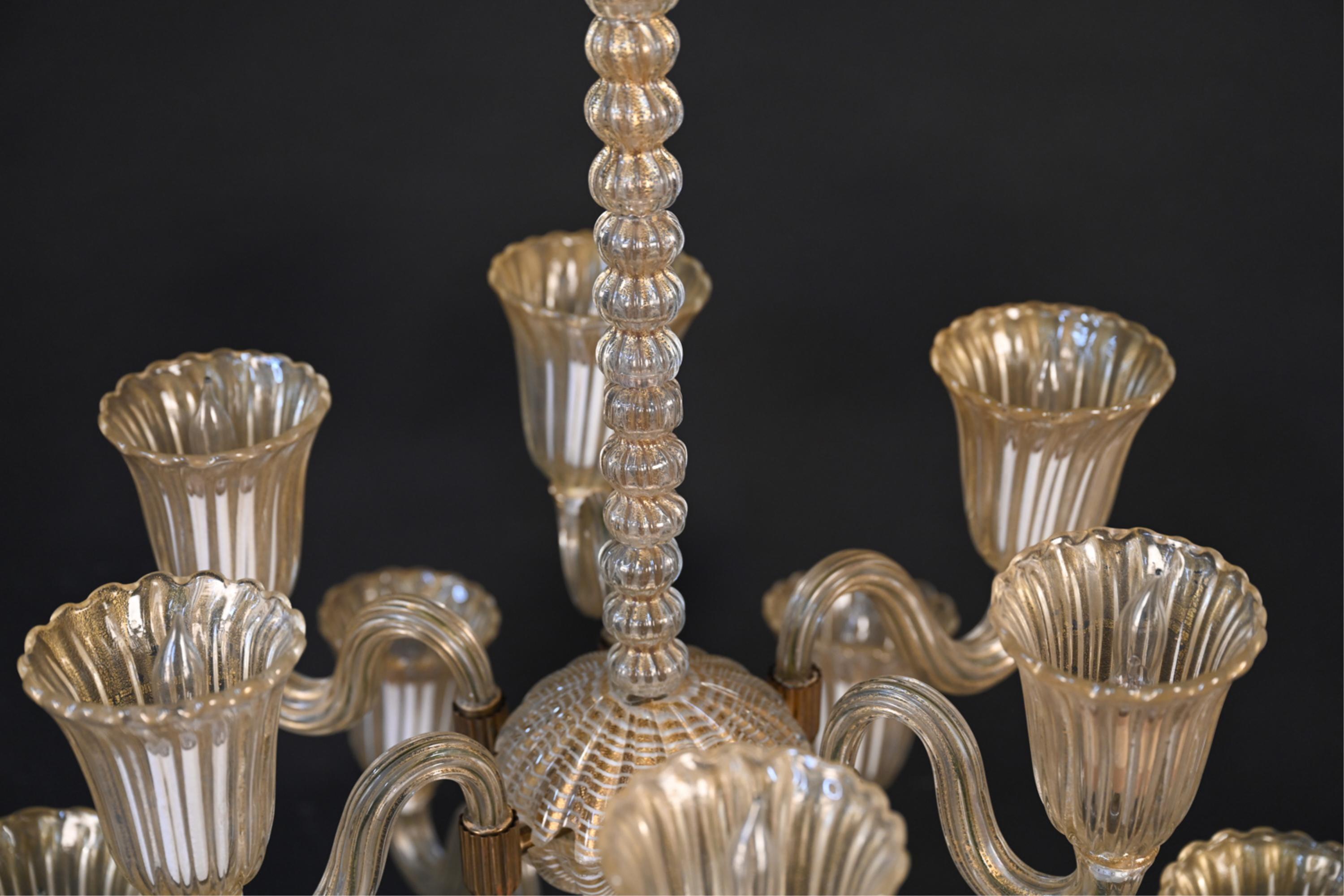 Wonderful Lorin Marsh Murano Italian Art Glass Seguso Clear Gold Chandelier  1