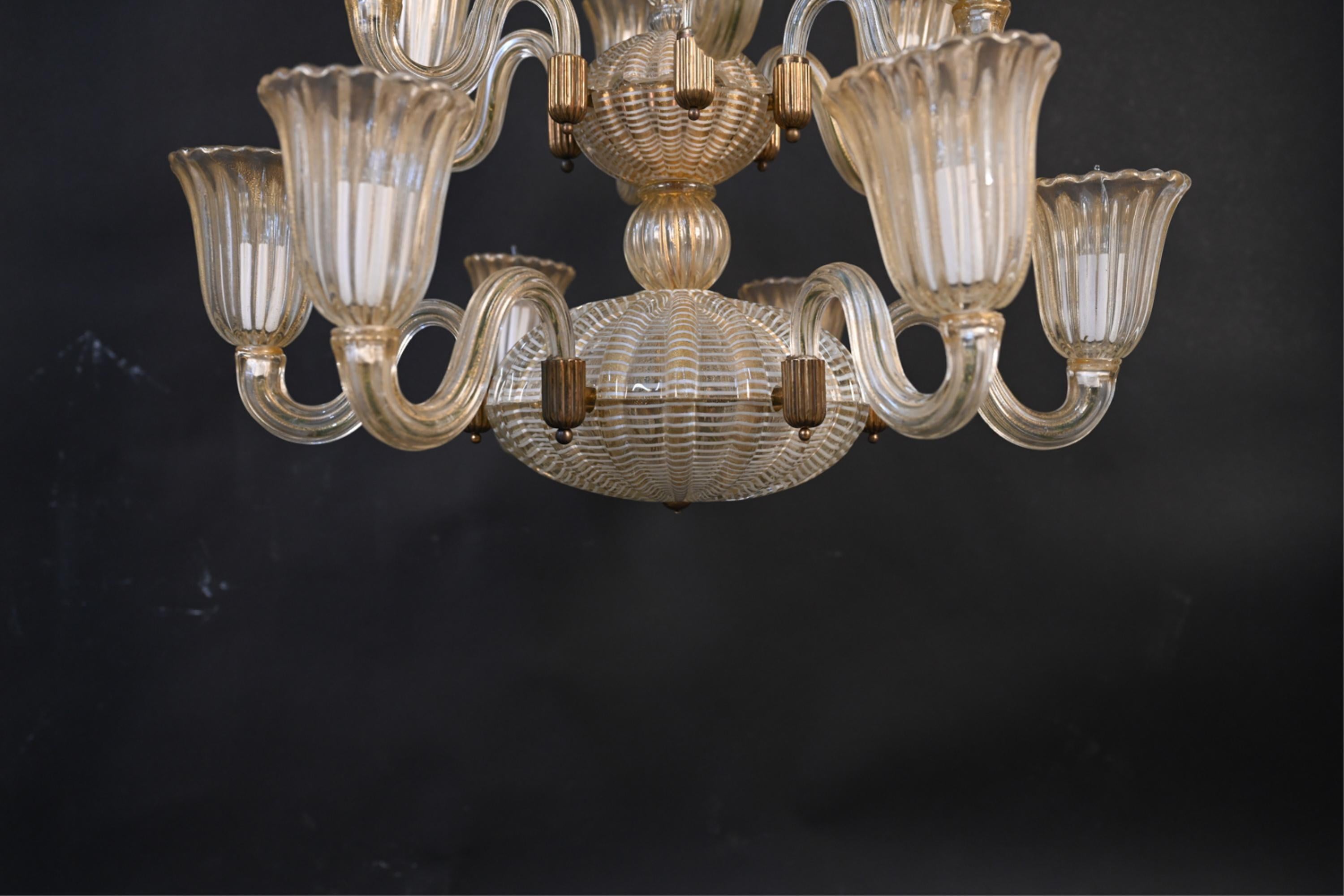 Wonderful Lorin Marsh Murano Italian Art Glass Seguso Clear Gold Chandelier  2