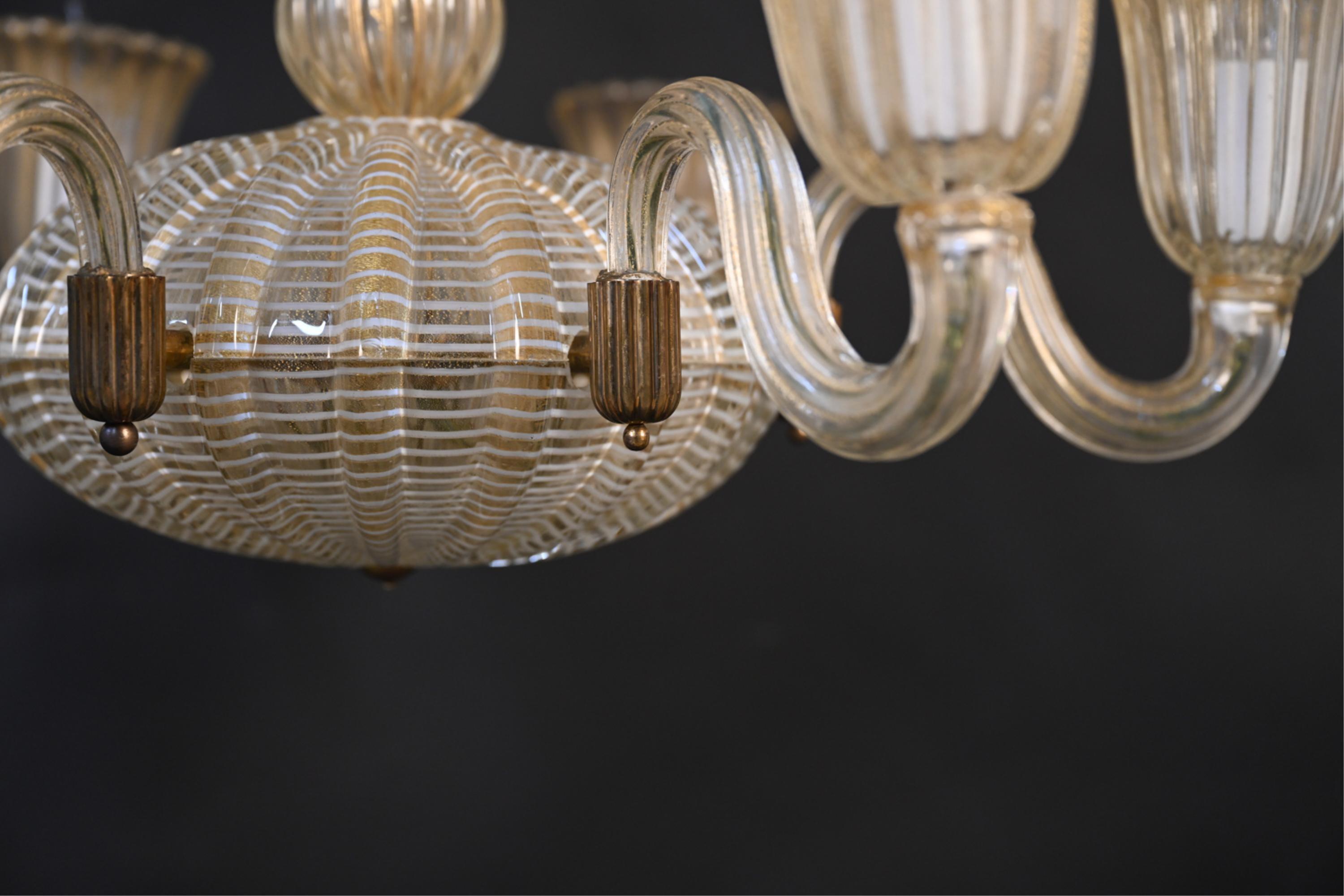 Wonderful Lorin Marsh Murano Italian Art Glass Seguso Clear Gold Chandelier  3