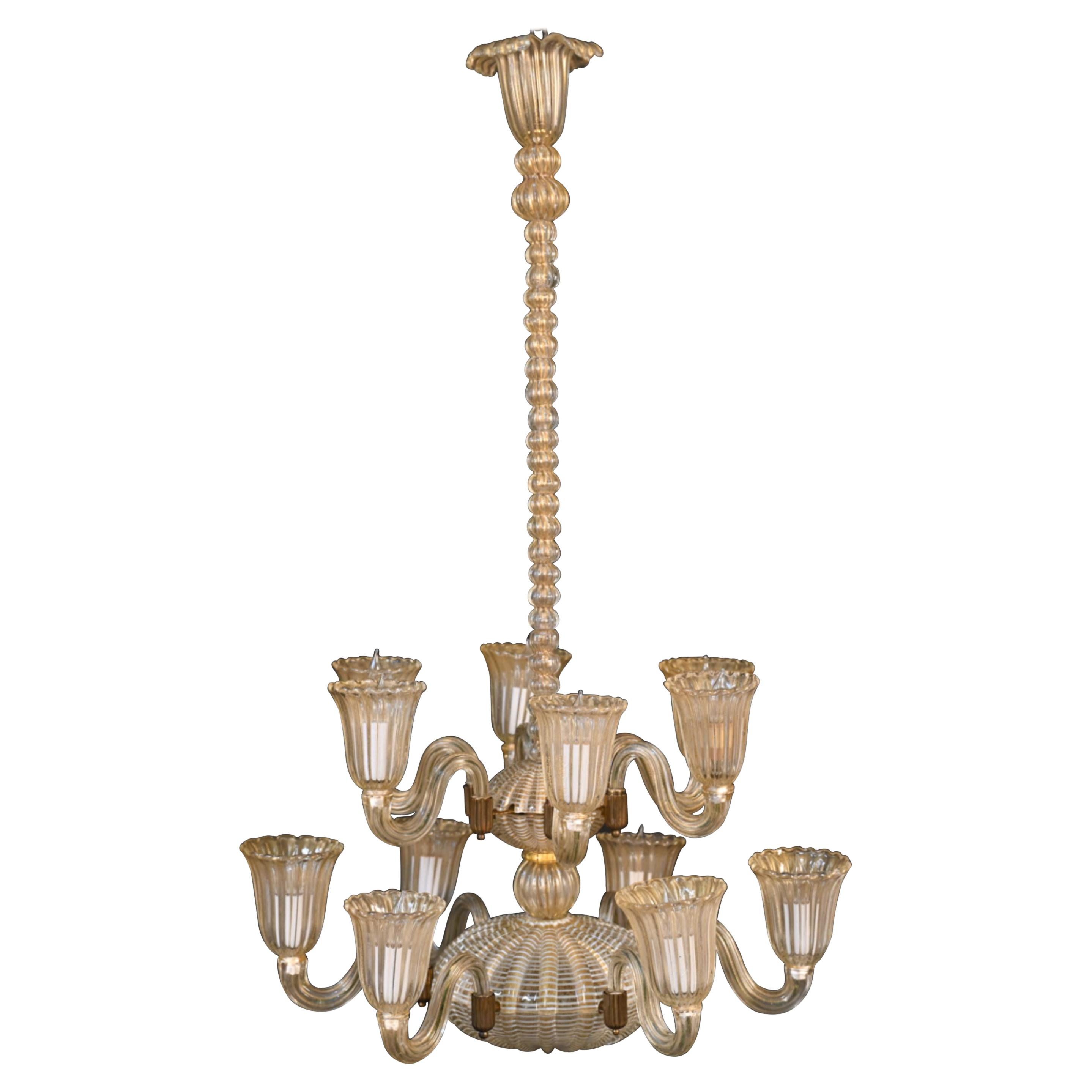 Wonderful Lorin Marsh Murano Italian Art Glass Seguso Clear Gold Chandelier 