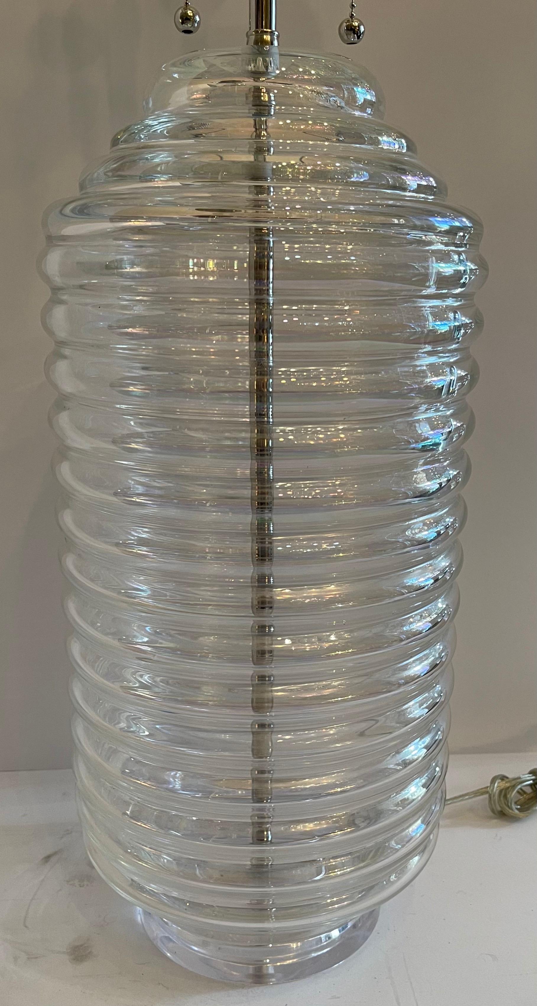 Italian Wonderful Lorin Marsh Murano Italy Art Glass Beehive Iridescent Lamp Lucite Base For Sale