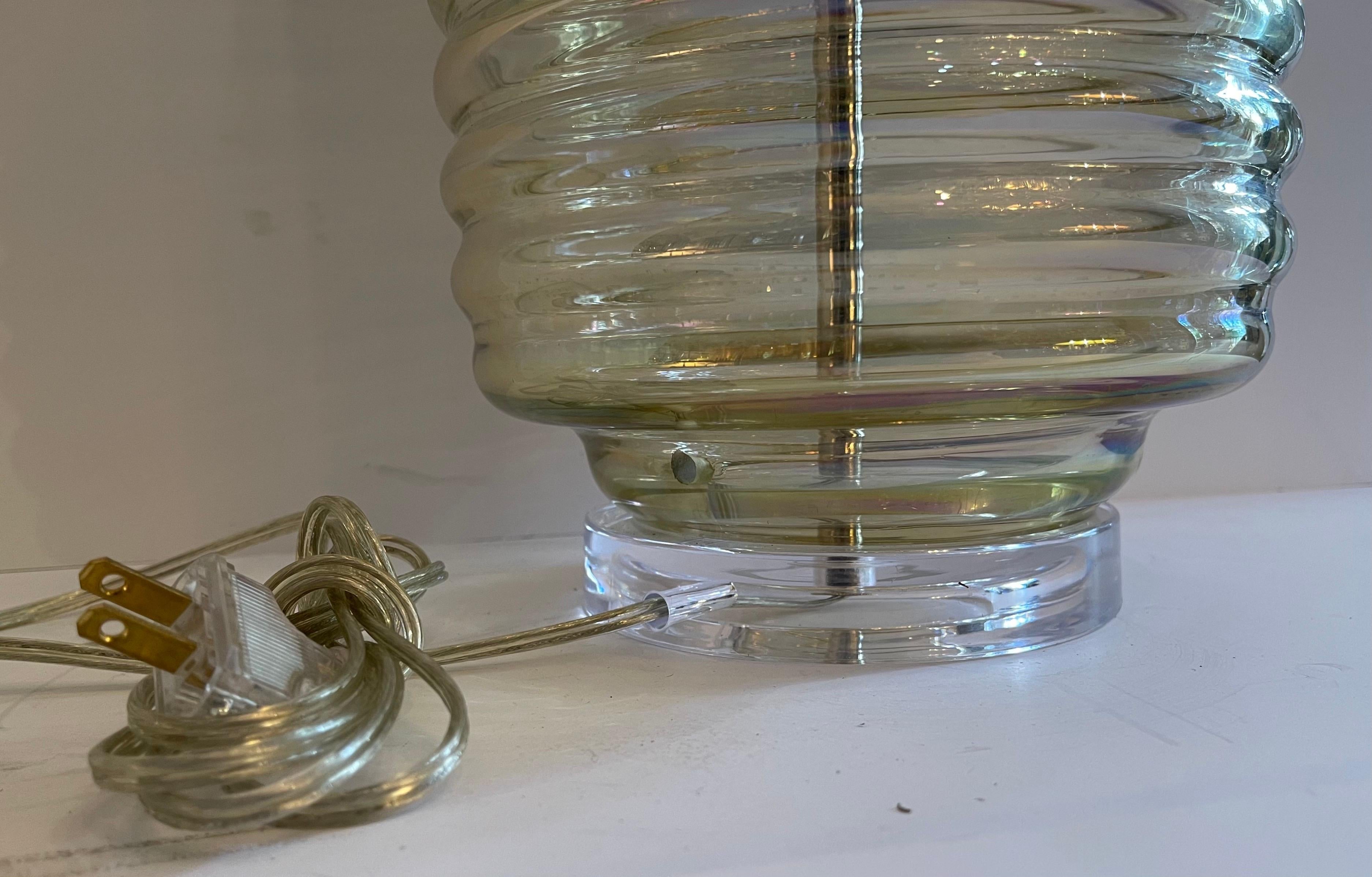 Mid-Century Modern Wonderful Lorin Marsh Murano Italy Art Glass Beehive Iridescent Lamp Lucite Base For Sale