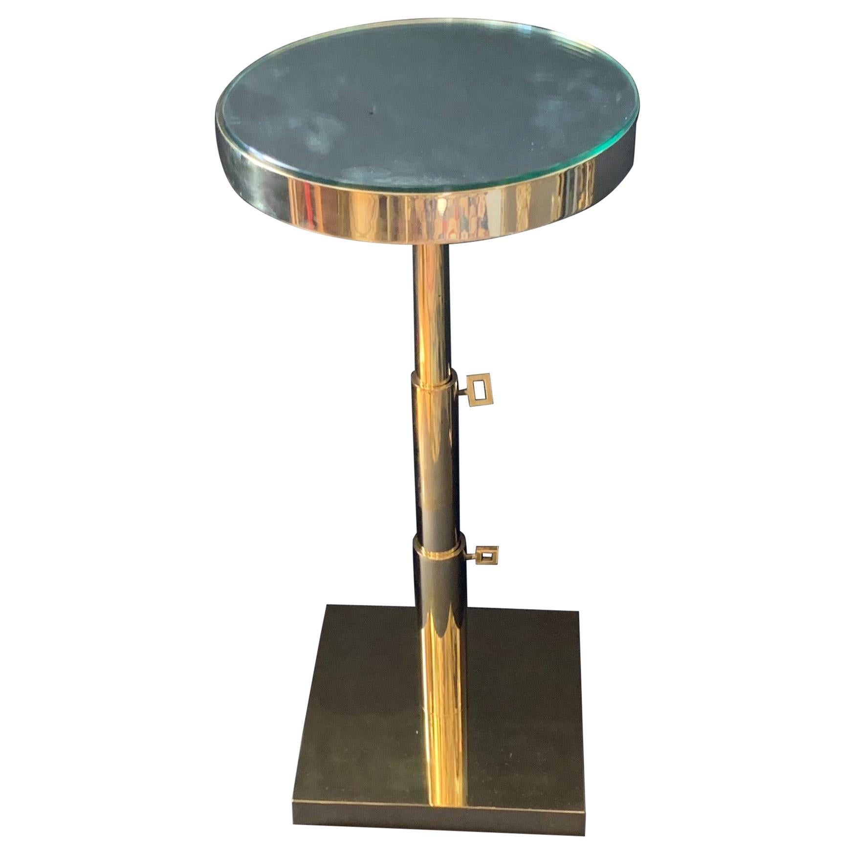 Wonderful Lorin Marsh Polished Bronze Round Mirrored Top Telescoping Side Table
