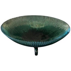 Wonderful Lorin Marsh Ridged Bowl Green Murano Glass Centerpiece Bowl Brass Base
