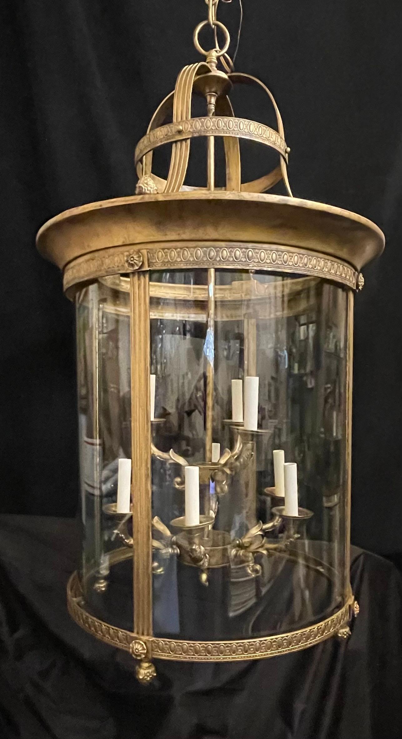 Gilt Wonderful Louis XVI Neoclassical Regency Empire Large Curved Glass Lantern For Sale