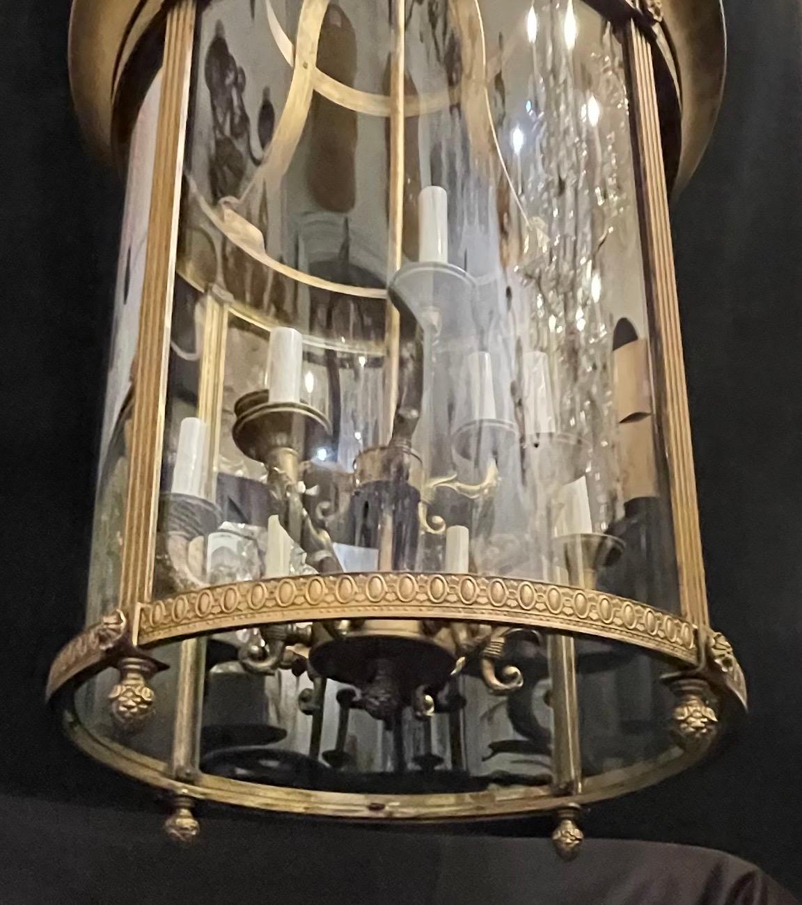 Wonderful Louis XVI Neoclassical Regency Empire Large Curved Glass Lantern In Good Condition For Sale In Roslyn, NY