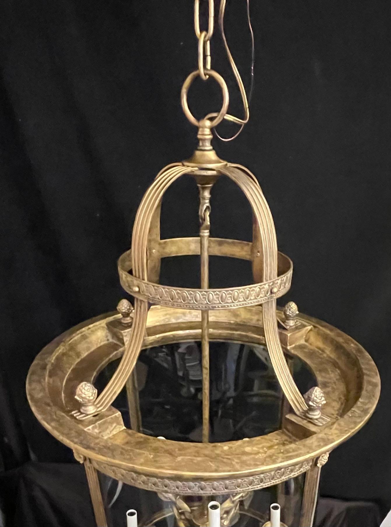 20th Century Wonderful Louis XVI Neoclassical Regency Empire Large Curved Glass Lantern For Sale