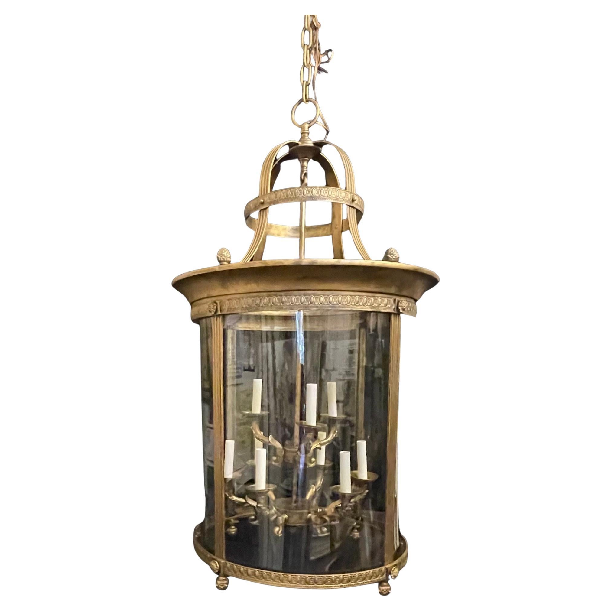 Wonderful Louis XVI Neoclassical Regency Empire Large Curved Glass Lantern For Sale