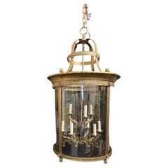 Antique Wonderful Louis XVI Neoclassical Regency Empire Large Curved Glass Lantern