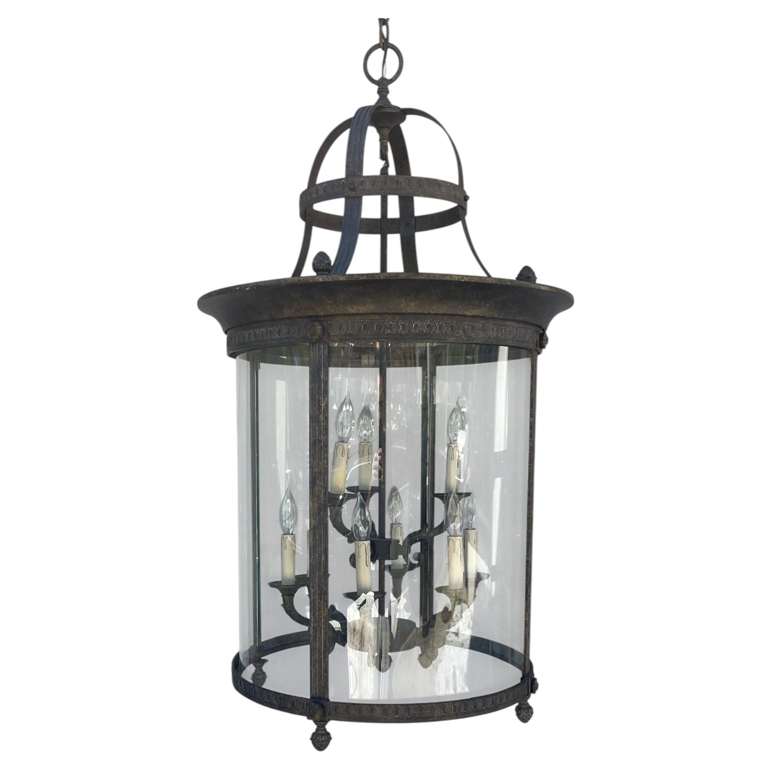 Wonderful Louis XVI Neoclassical Regency Empire Large Curved Glass Lantern For Sale