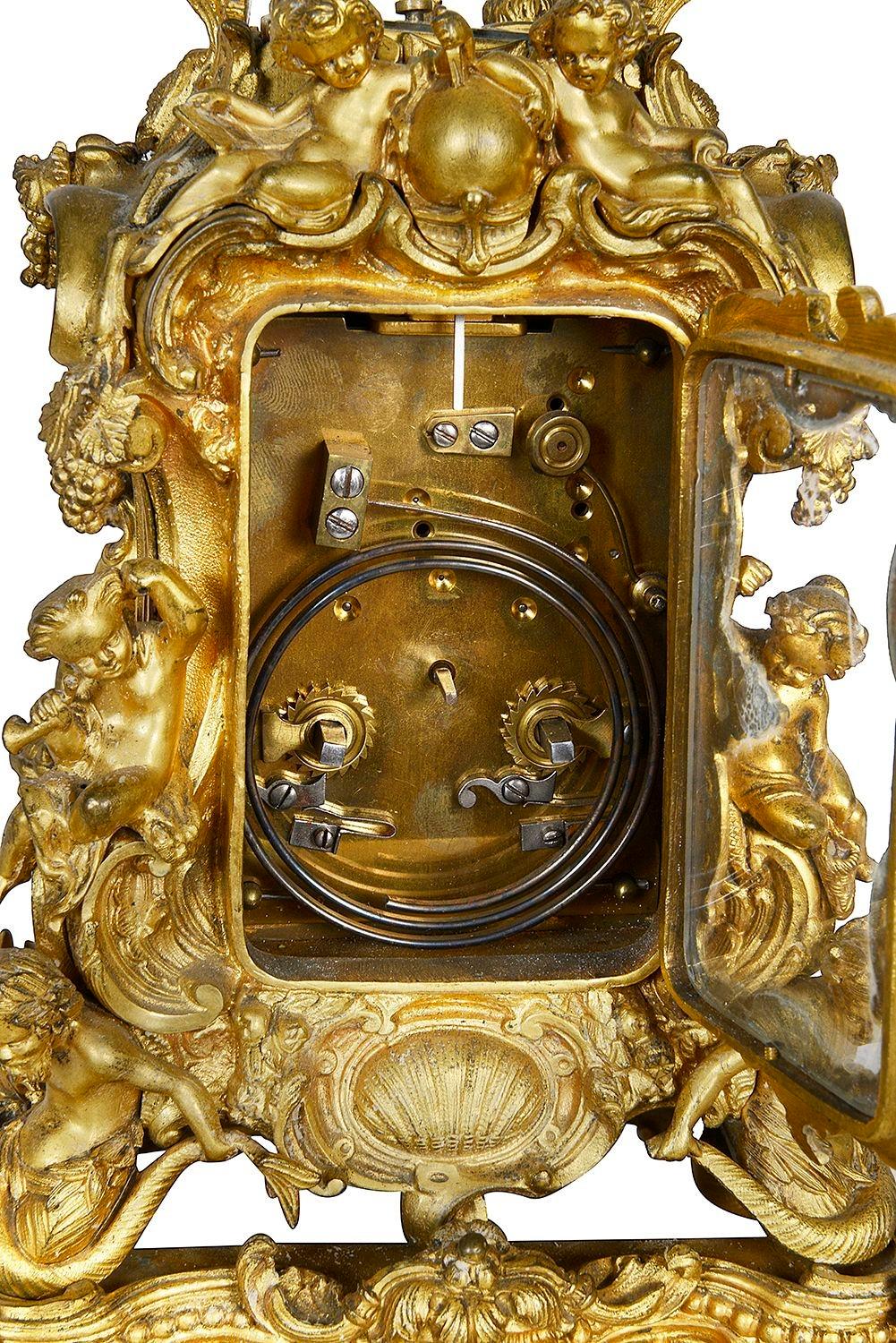 Wonderful Louis XVI style gilded ormolu ornate carriage clock. For Sale 4