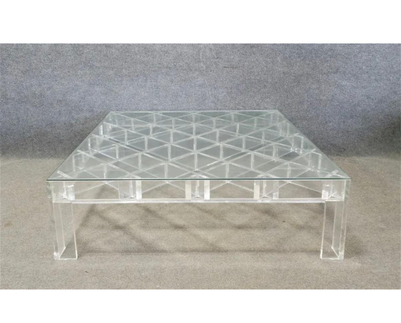 Wonderful Lucite Acrylic Lattice Coffee Table Gary Strutin Charles Hollis Jones In Good Condition For Sale In Roslyn, NY