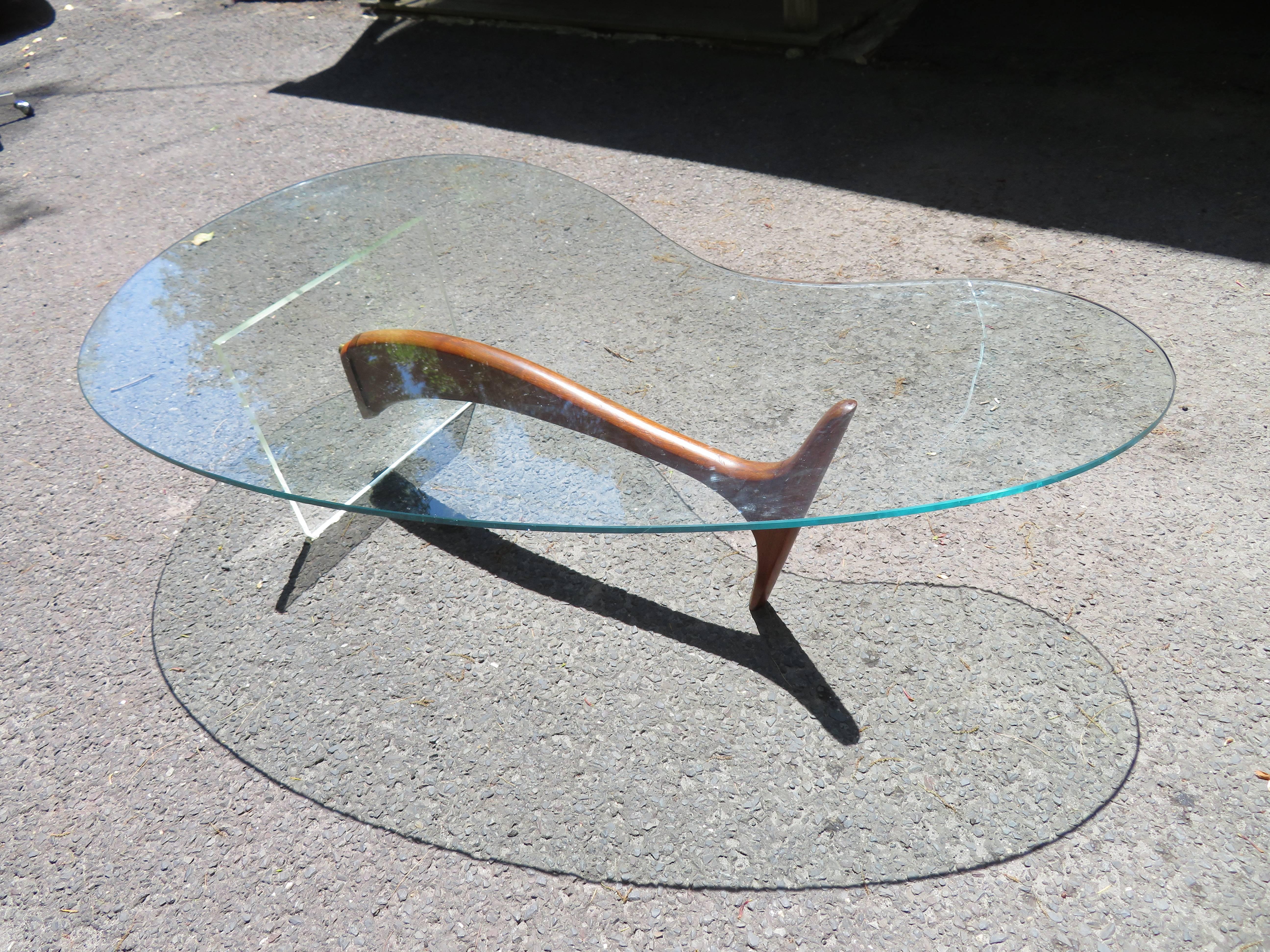 Late 20th Century Wonderful Lucite Sculptural Walnut Coffee Table Midcentury For Sale