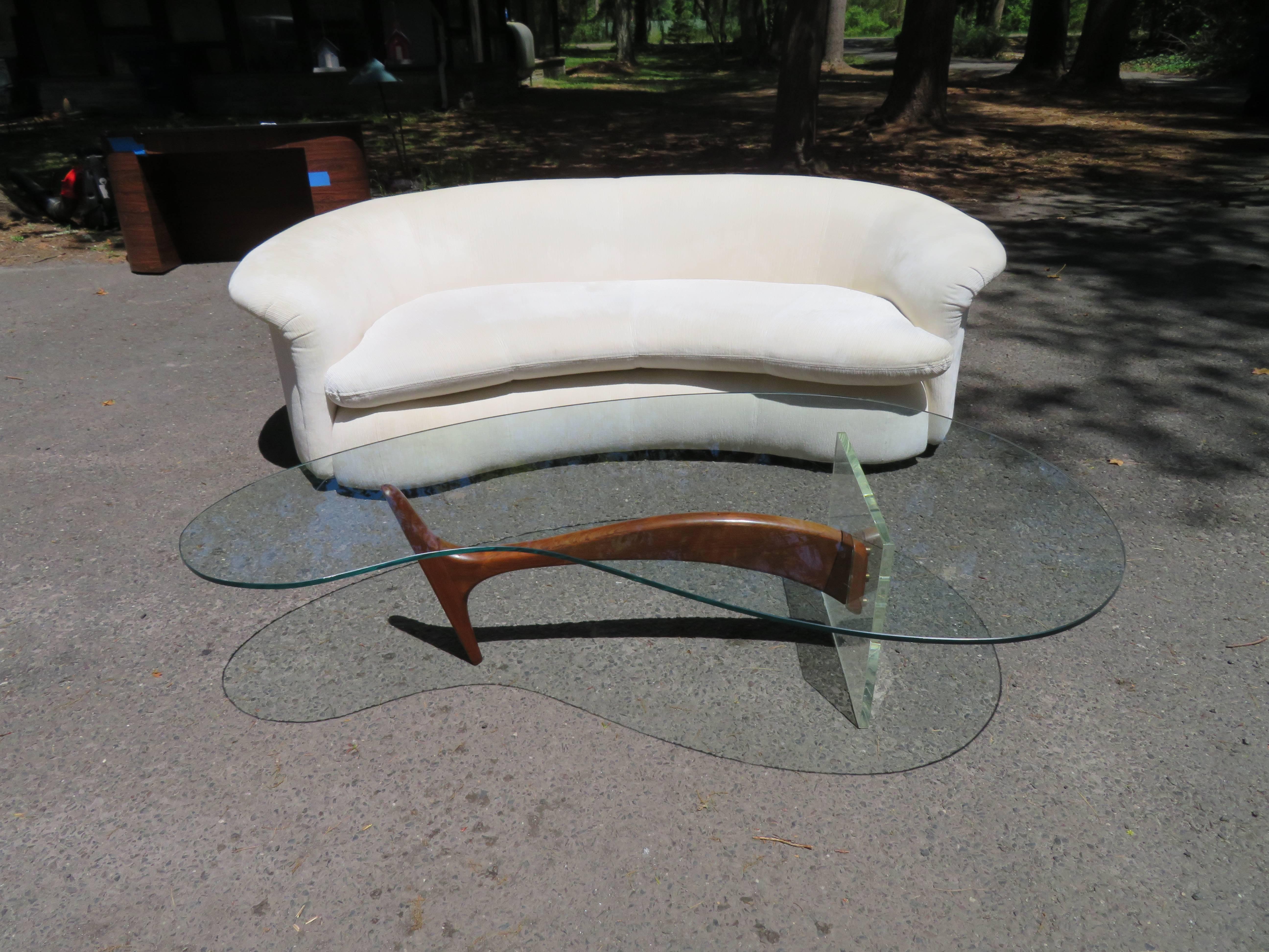 Glass Wonderful Lucite Sculptural Walnut Coffee Table Midcentury For Sale