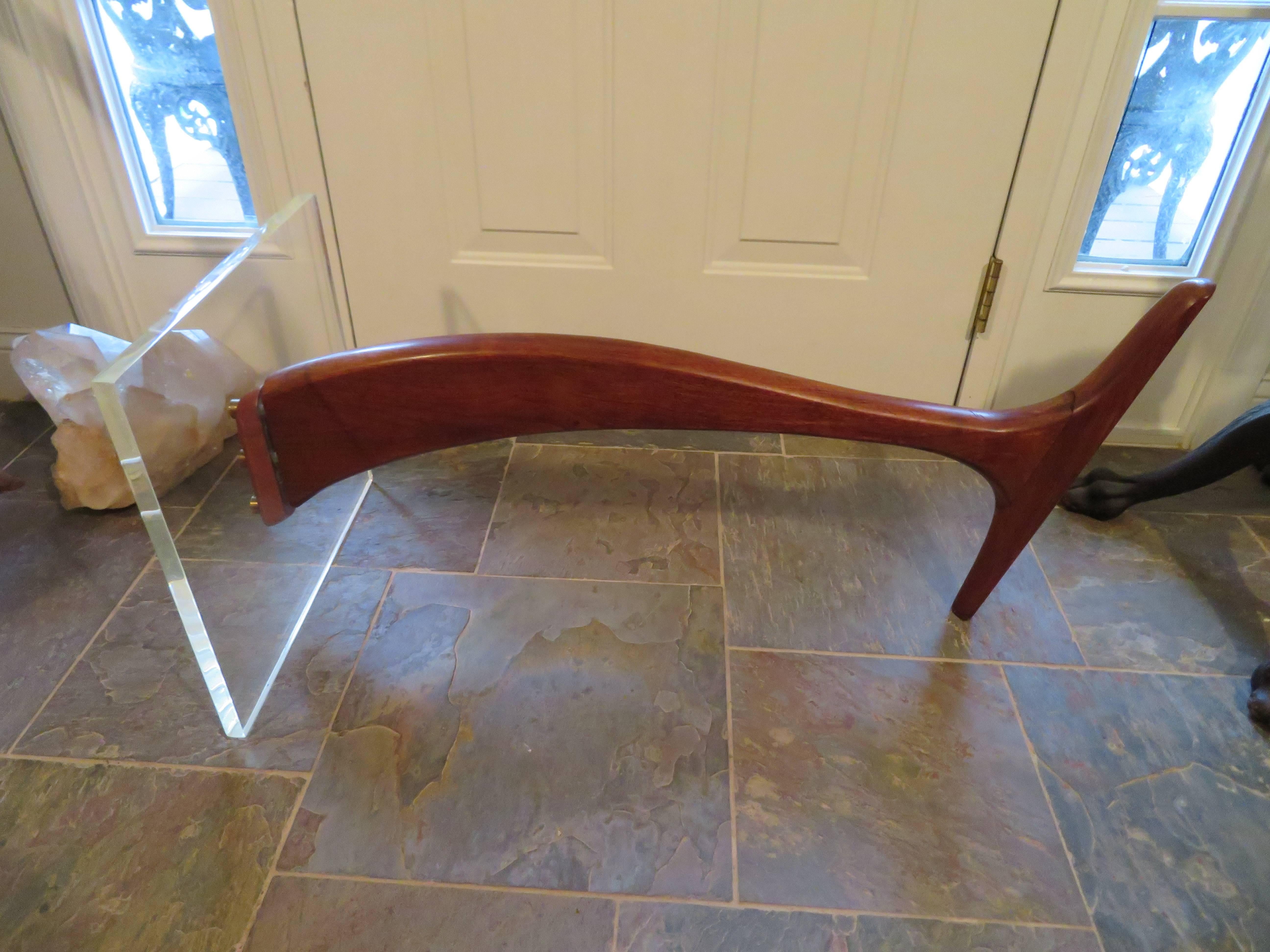Wonderful Lucite Sculptural Walnut Coffee Table Midcentury For Sale 1
