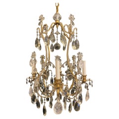 Wonderful Maison Baguès Bronze Gold Gilt Beaded Rock Crystal Basket Chandelier