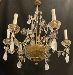 Wonderful Maison Baguès French Branze Crystal Bow Basket Rock Crystal Chandelier