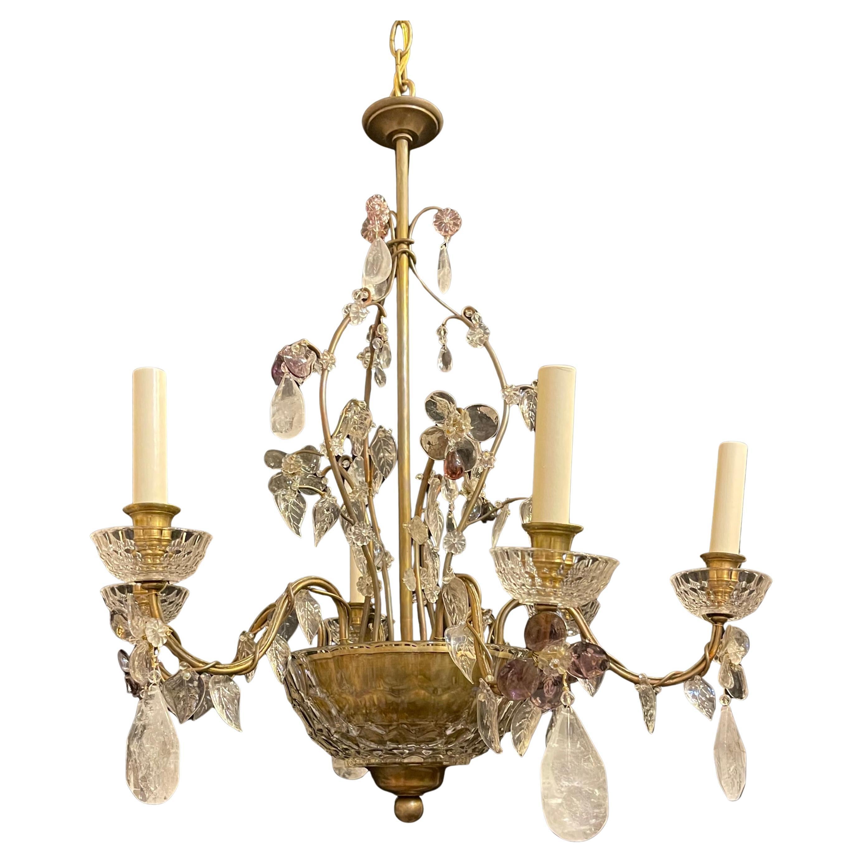 Wonderful Maison Baguès French Branze Crystal Bow Basket Rock Crystal Chandelier
