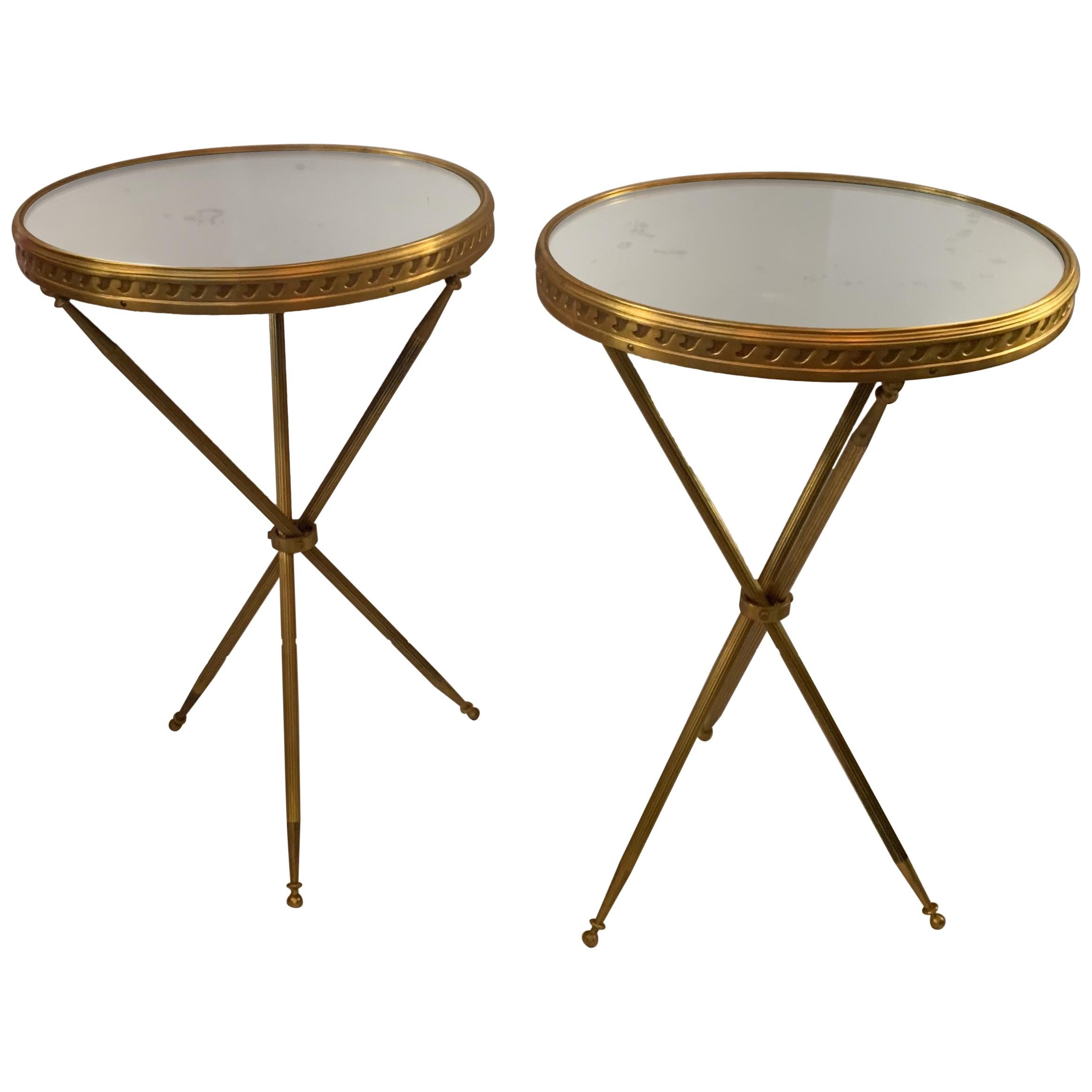 Wonderful Maison Baguès Gilt Bronze Mirror Top Hollywood Regency Pair Tables