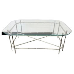 Wonderful Maison Baguès Glass Polished Nickel Faux Bamboo Coffee Cocktail Table